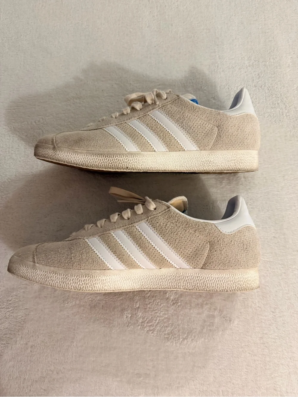 adidas Men’s Beige Suede Sneakers with White Stripes